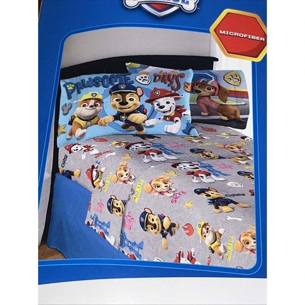 Paw Patrol Full Sheet Set Microfiber 4 Piece Fitted & Flat Sheet 2 Pillowcases